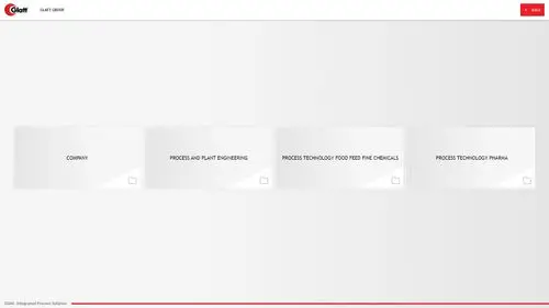Media Startebene der Glatt-Mediathek mit vier Ordnerkacheln: Company, Anlagenbau, Food/Feed/Chemicals, Pharma