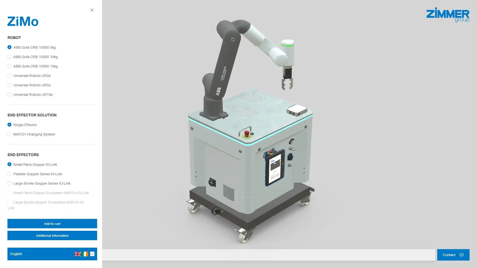 ZIMMER ZiMo Konfigurator: Übersicht der mobilen Roboterzelle in 3D