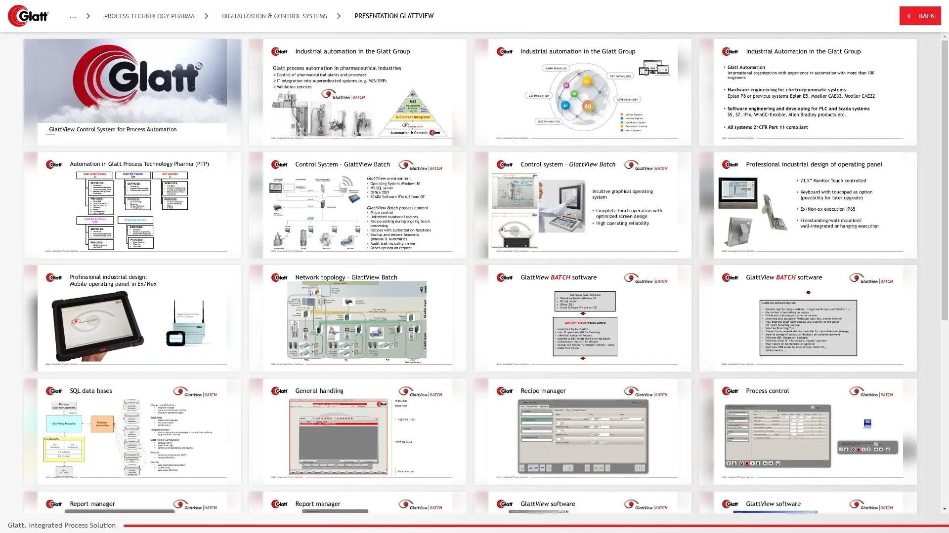 Media Glatt-Mediathek: Folienübersicht der Präsentation GlattView zu Leitsystemen und Prozessautomatisierung